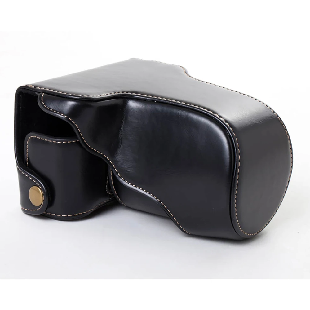 PU Leather Camera Bag Case Lens Pouch Cover for Fujifilm X-A3/X-A10/X-A5 with Strap, White Stitching Universal Long Lens Cap Bag