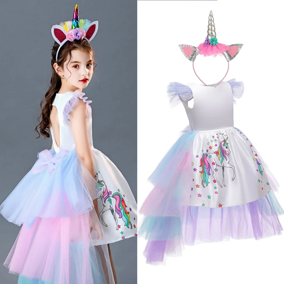 Princess Girls Unicorn Tutu Dress Unicorn Children Mesh Rainbow Tutu Ball Gown Girl Birthday Party Clothes Fantasy Charm Dress