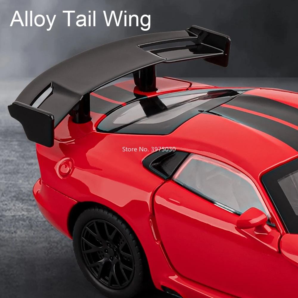 1:32 Scale Dodge Viper Model Toys Alloy Cars Wheel Pull Back Vehicle with Light Sound Miniature Sports Car for Child Adult Gifts