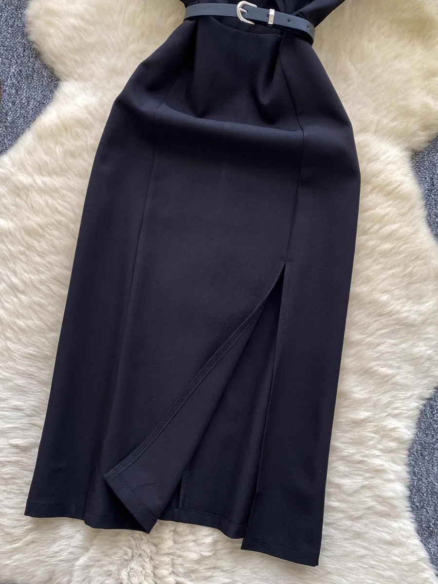 Foamlina-vestido de lujo de estilo británico sin mangas para mujer, vestido de Color liso con abertura de solapa, vestido elegante ajustado Vintage para oficina OL