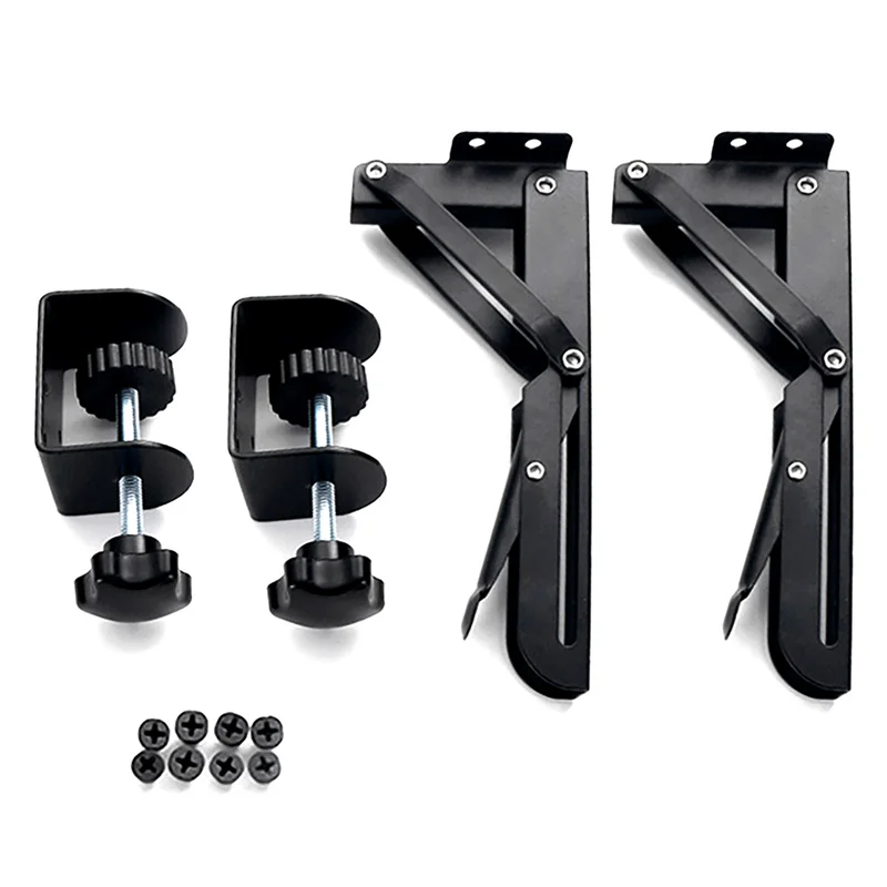 2pcs Pull Out Strong Bearing Easy Install Height Adjustable Foldable Bracket Under Desk Cold Rolled Steel Keyboard Tray Clamp