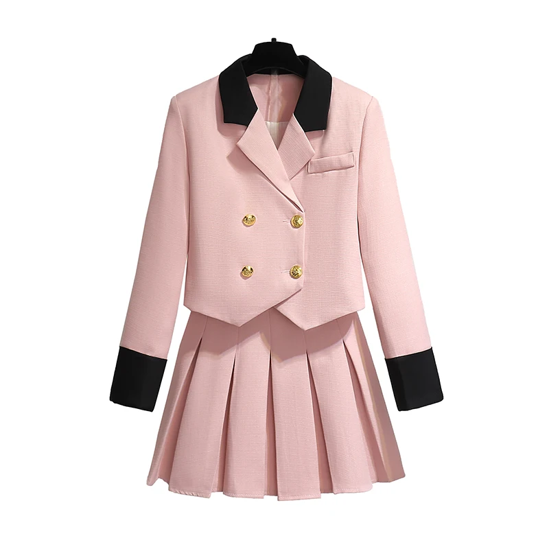 Fashion Women Blazer Jacket And Pleated Mini Skirt Set Women 2 Piece Outfit Elegant Holiday Outfit 2024 New In Matching Set Suit