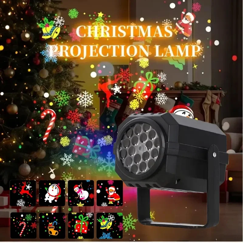 

2025 LED Projector Christmas Party Lights DJ Stage Light with USB 16 Patterns Indoor Outdoor Laser Lamp Xmas Decor New Year Gift