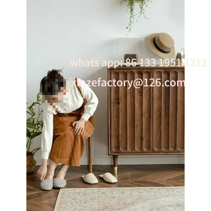 Wuying شجرة خزانة خذاء عميقة المنزلية سعة كبيرة باب خزانة خزانة الجوز الأسود خشب متين الشمال مدخل المقصورة