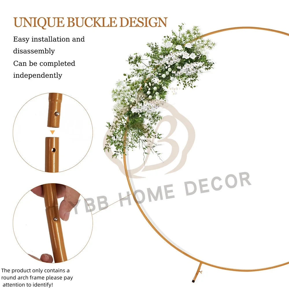 

1PCS Gold Wedding Circle Arch Stand Iron Birthday Party Props Outdoor Lawn Flower Stand Balloon Bow DIY Decoration Frame