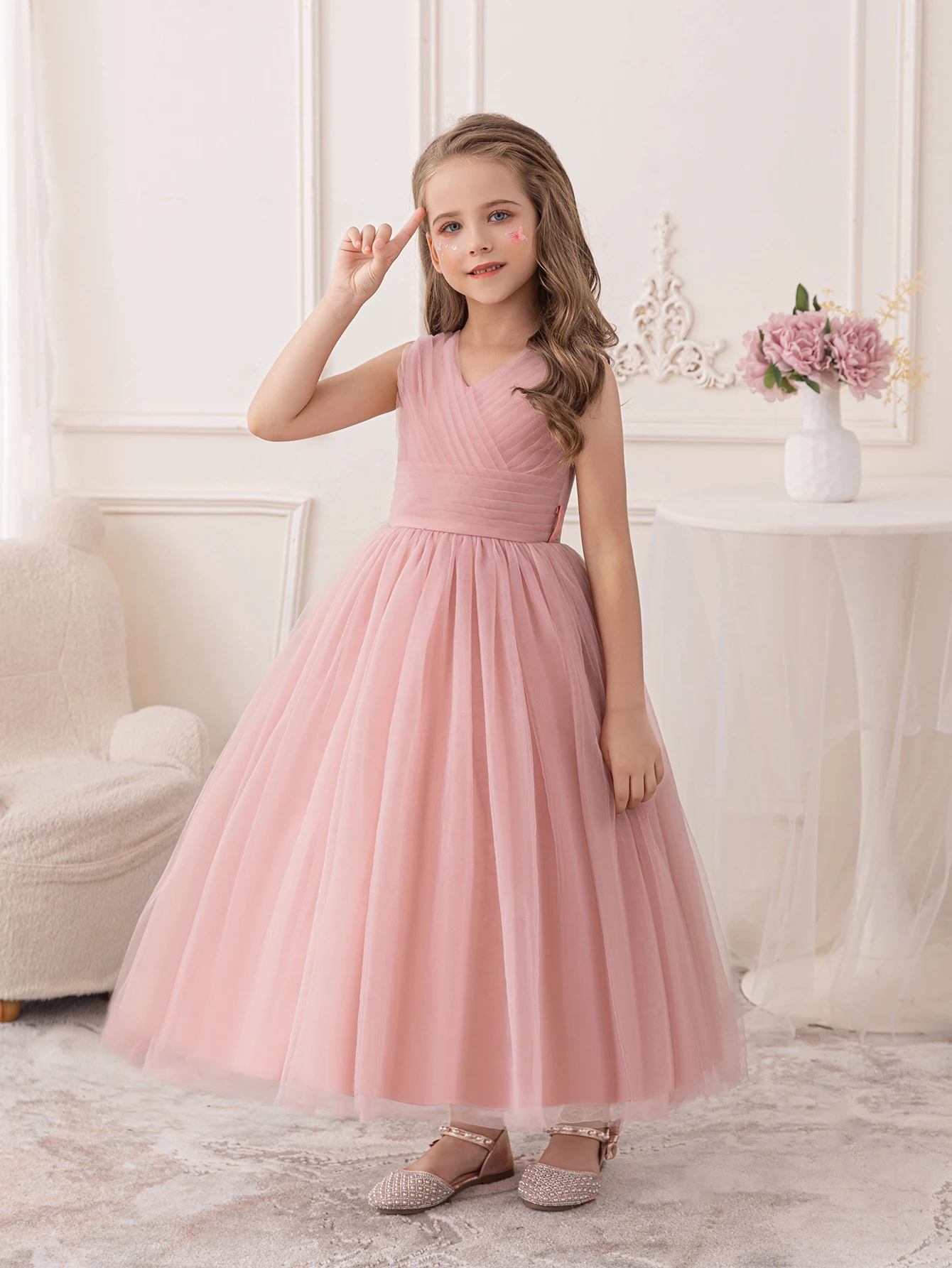 

High Quality Pink Princess Chiffon Dress Suitable For Girls Flower Girl Party Dresses Birthday Party Bridesmaid Dresses