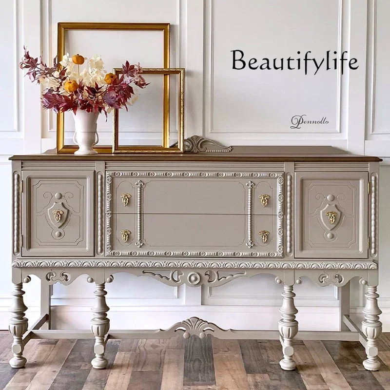 BA French Retro Entrance Cabinet Small Apartment Shoe Cabinet American Household Dining Side Storage Solid Wood Decoration X