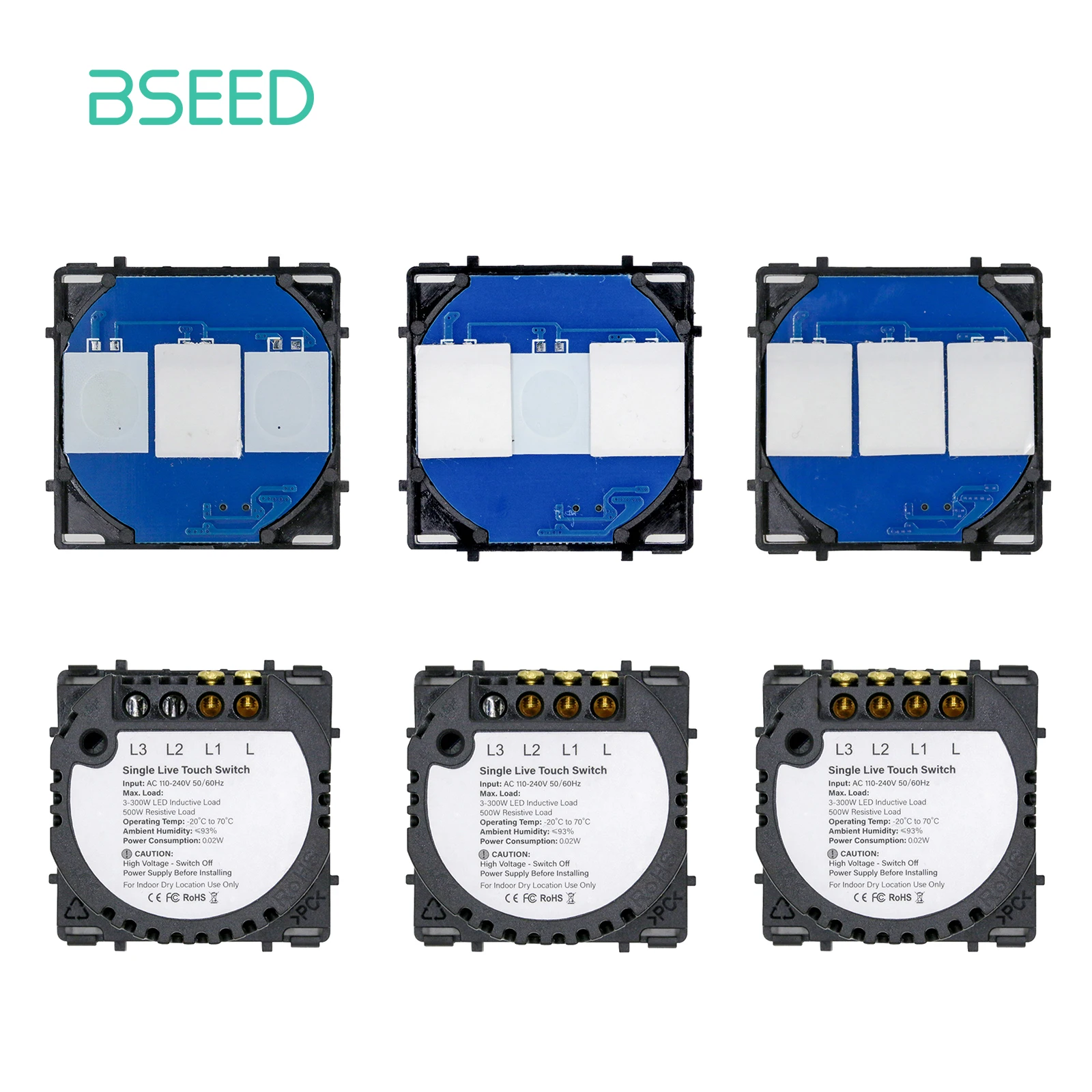 BSEED 1/2/3Gang Wall Touch Switch Function Key The Base Of Light Switches Insert Switch Part Without Glass Panel On OFF 1/2Way