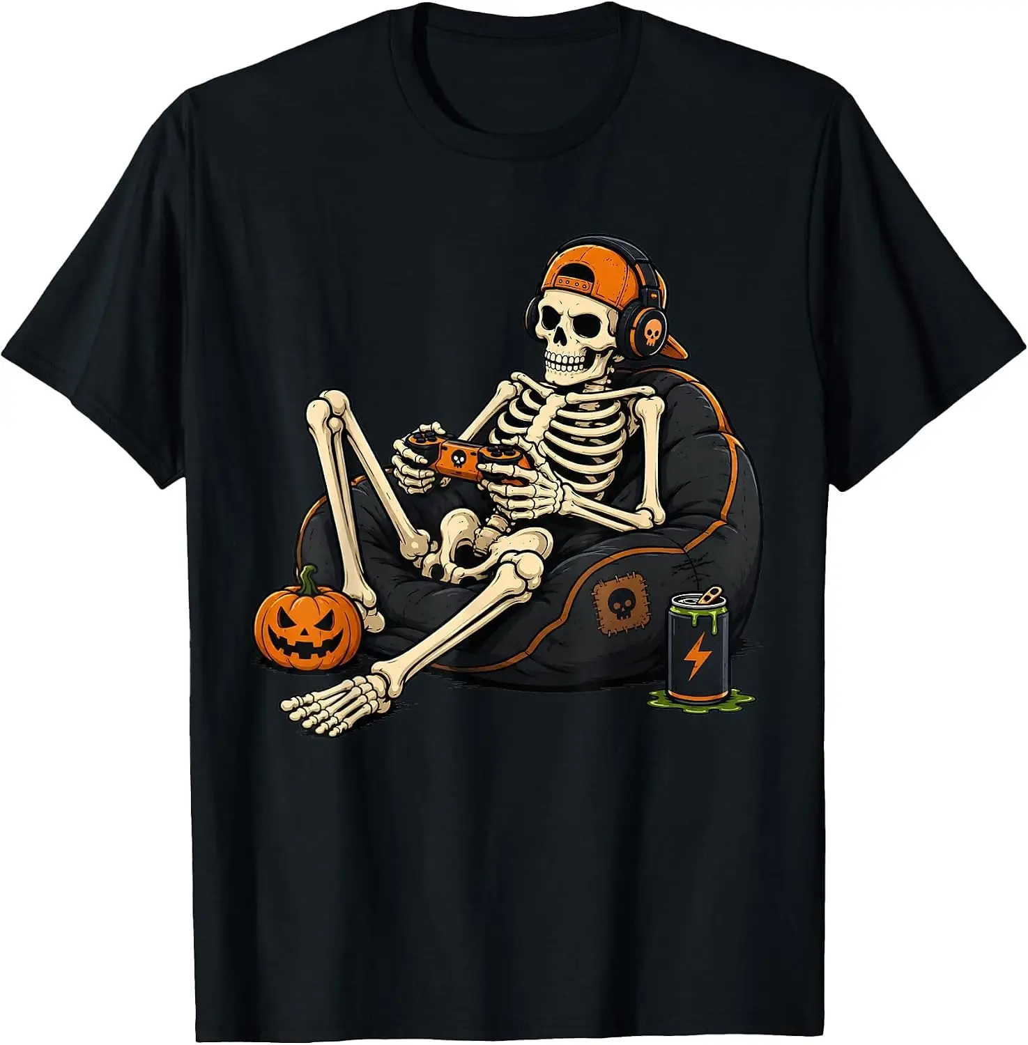Funny Skeleton Gamer Video Gaming Mens Boys Kids T-Shirt Stylish, Breathable, 100% Cotton Short-Sleeve Tee With Fun, Humorous
