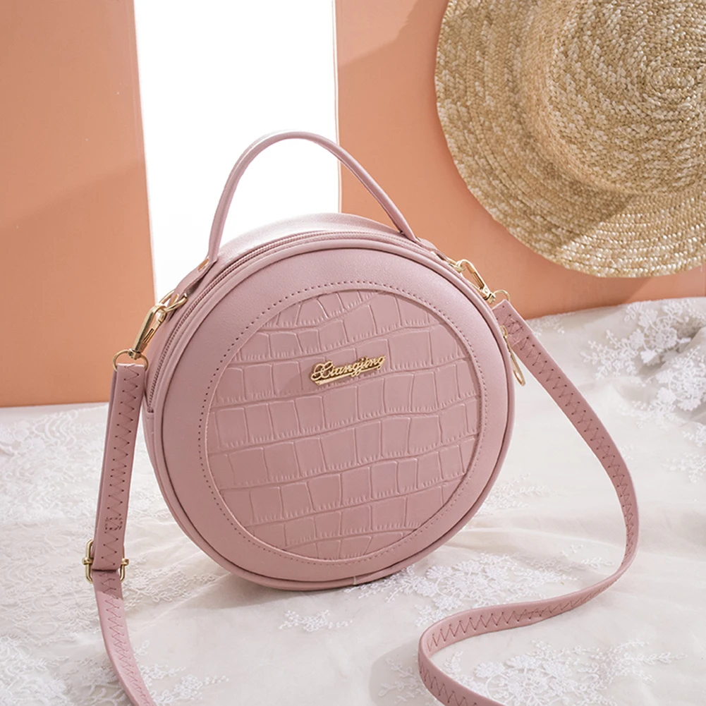 Popular Simple Female Daily Bag Women Small Round Shoulder Bag Alligator PU Travel Circle Zip Crossbody Handbag