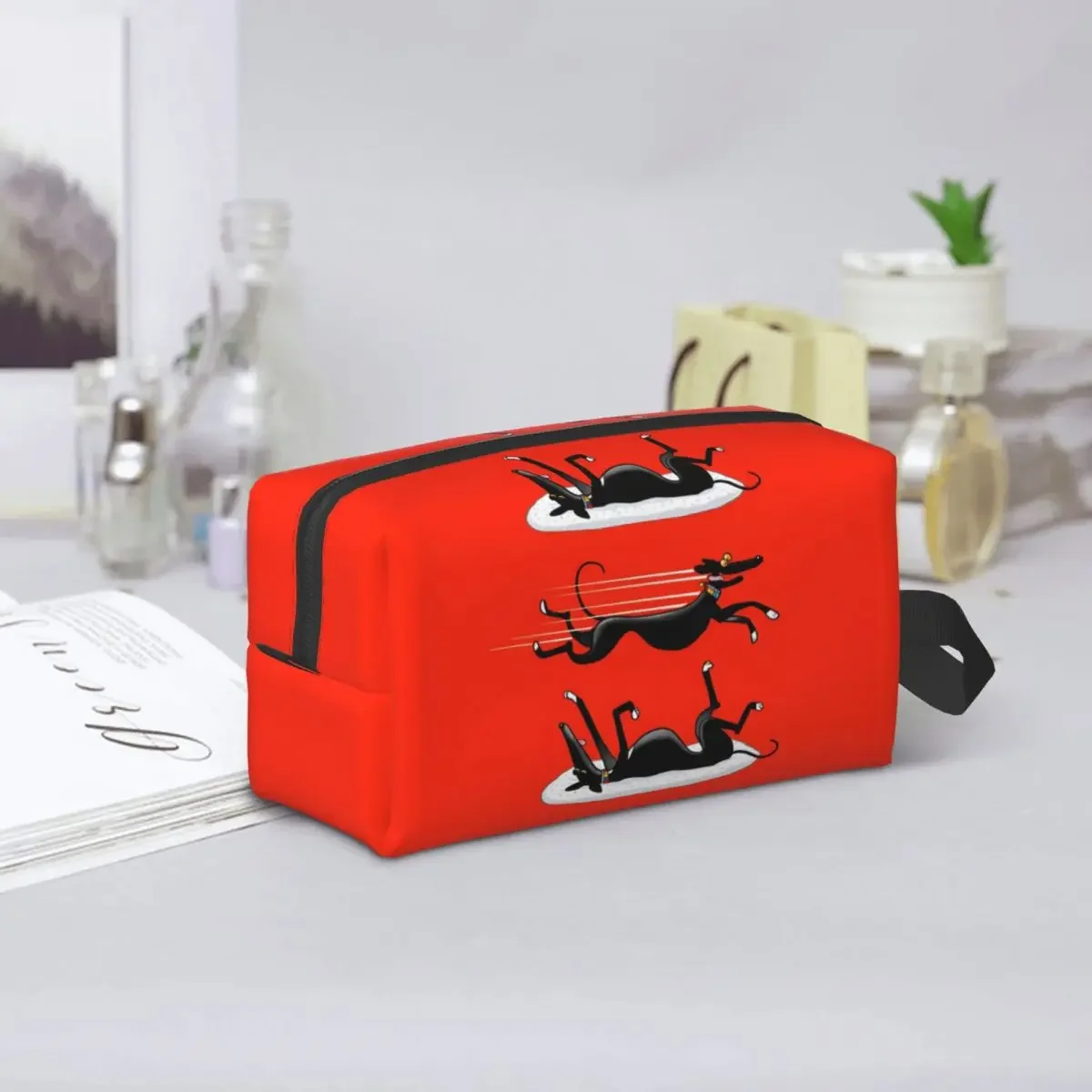 Bolsa de aseo personalizada para mujer, neceser de viaje Rojo, perro Galgo, Whippet Sighthound, bolsa de cosméticos de maquillaje, Kit de almacenamiento de belleza, Dopp