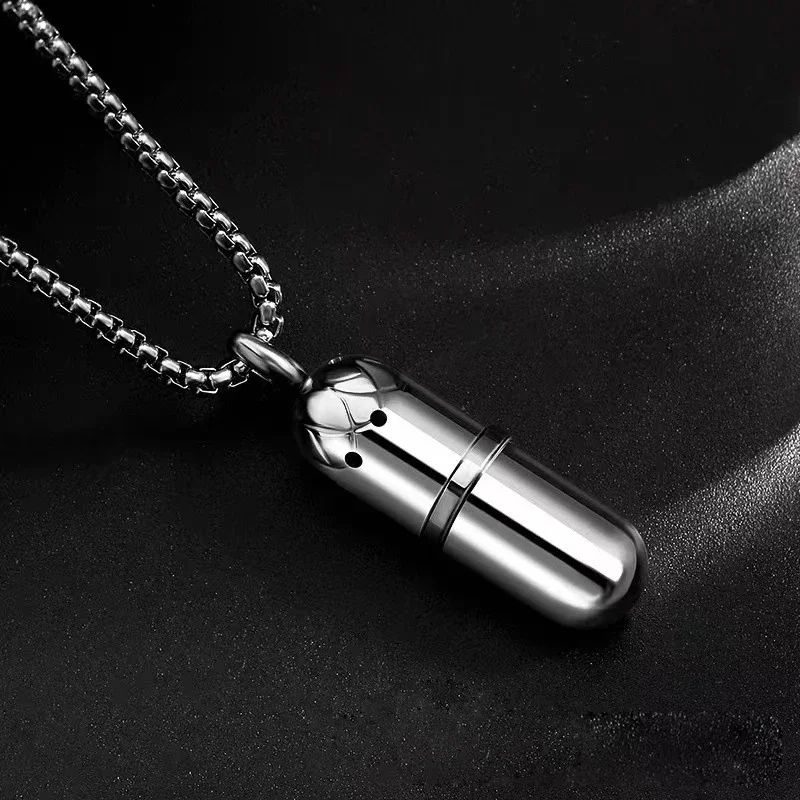 Stainless Steel Fragrance Necklace Men's Capsule Perfume Essential Oil Bottle Pendant  Enhancer Lovers Anniversary Gift