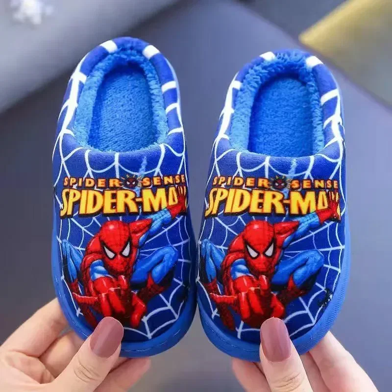 Disney Spiderman Anime Elsa Children Cotton Slippers Autumn Winter Warm Frozen Princess Baby Boys Girls Indoor Home Shoes 24-39