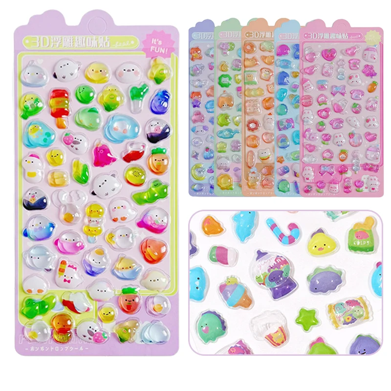 1 ~ 6 stücke Sammelalbum Aufkleber Cartoon 3D Relief Drop Aufkleber Nette Tiere Candy Geist Schreibwaren Aufkleber Schule Büro Liefert TMZ