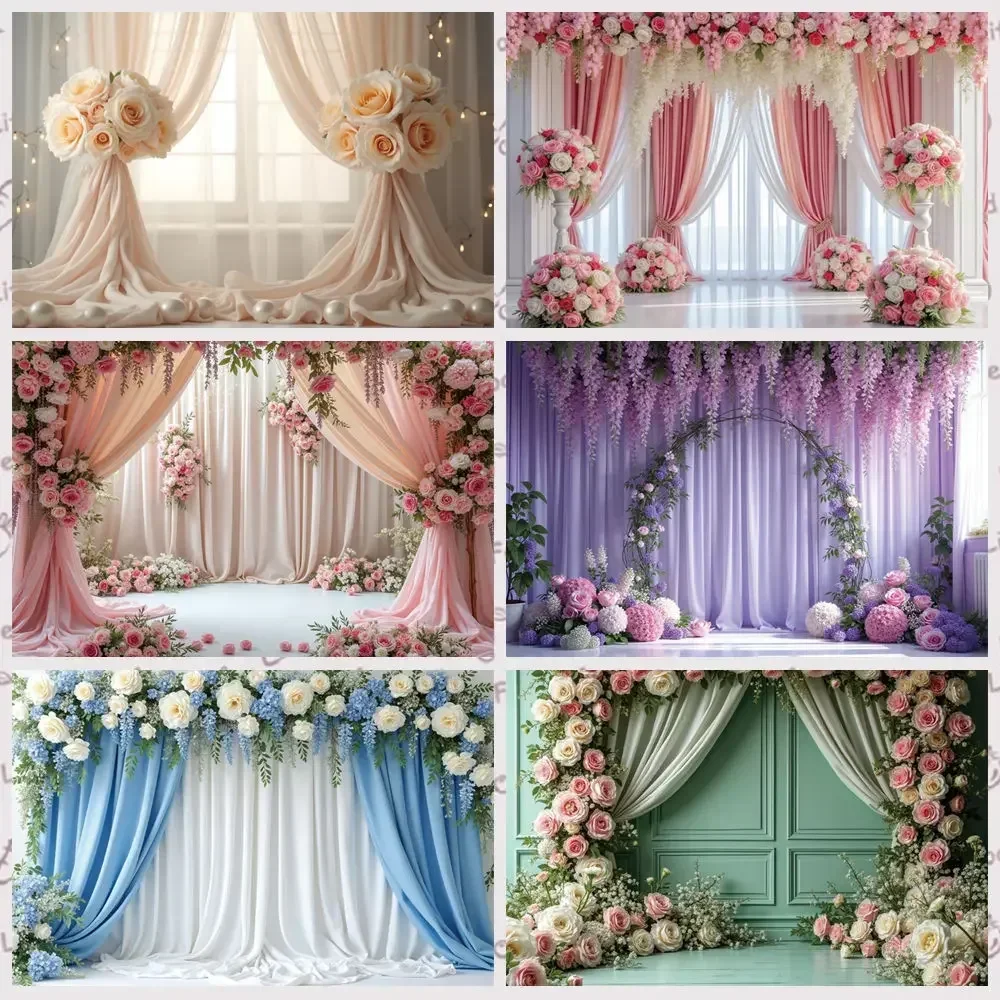 

MOON.QG Wedding Ceremony Background Photography Drapes Bloom Draping Fabric Photocall Backdrop Women Photo Studio Accessories