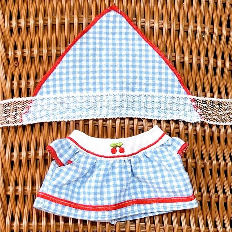 

Dolls 1st To 3rd Generation Cute Cherry Plaid Skirt With Headscarf Set Clothing Accessories 15 Cm 17 Cm Clothes For Labubu
