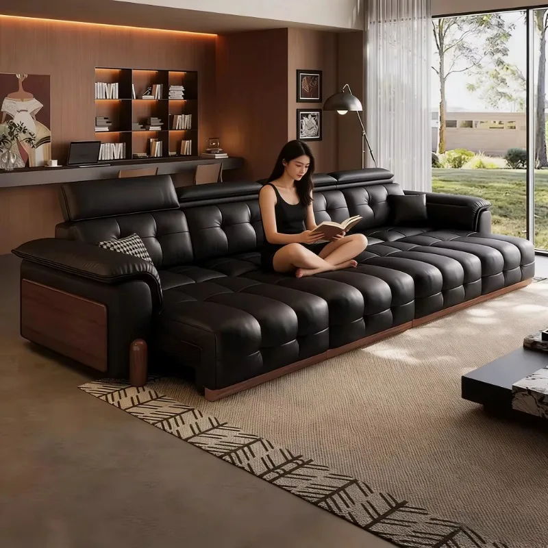 Modern multifunctional high-end leather electric sofa bed remote control living room home sofa bed