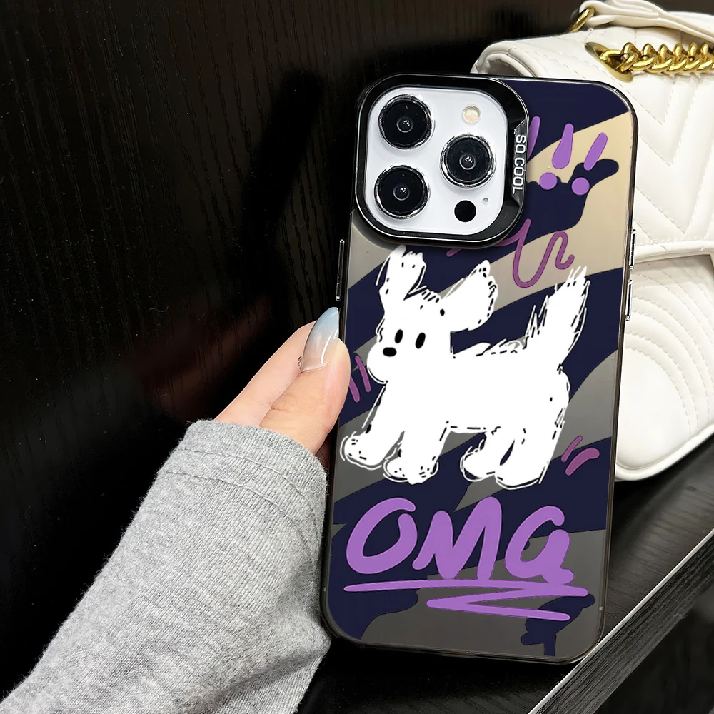 Cartoon Scare Omg Dog Puppy Cute Phone Case for iPhone 16 12 13 14 15 11 Max Pro Plus Laser IMD Color Shell