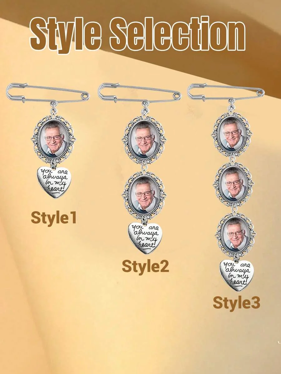 Custom Bride Bouquet Photo Brooch, Personalized Photo Bouquet Memory Pendant, Personalized Wedding Brooch, Gift for Father