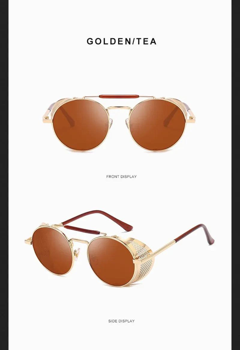 Retro runde Metall Sonnenbrille Steampunk Männer Frauen Trend Marke Designer Vintage Sonnenbrille Oculos de Sol Shades UV-Schutz – Detail 7