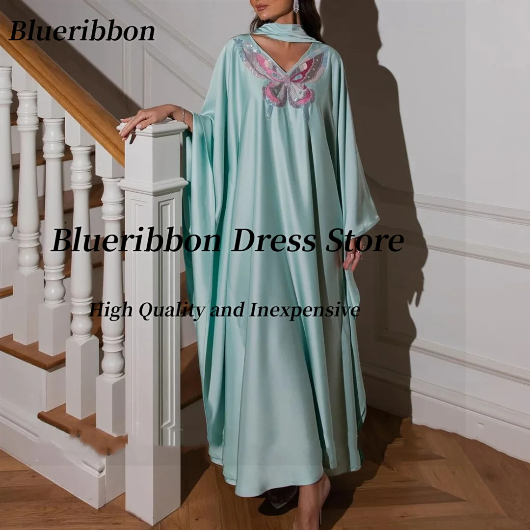 

Blueribbon Customized Evening Dresses V Neck Beading Butterfly Long Sleeves Robes De Soirée Shawls Ankle Length Prom Party Gowns