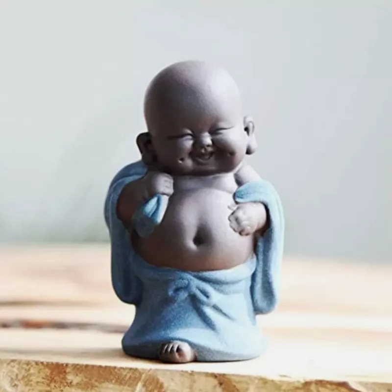 

3.7" Ceramic Tiny Cute Buddha Statue Monk Figurine Creative Baby Crafts Dolls
