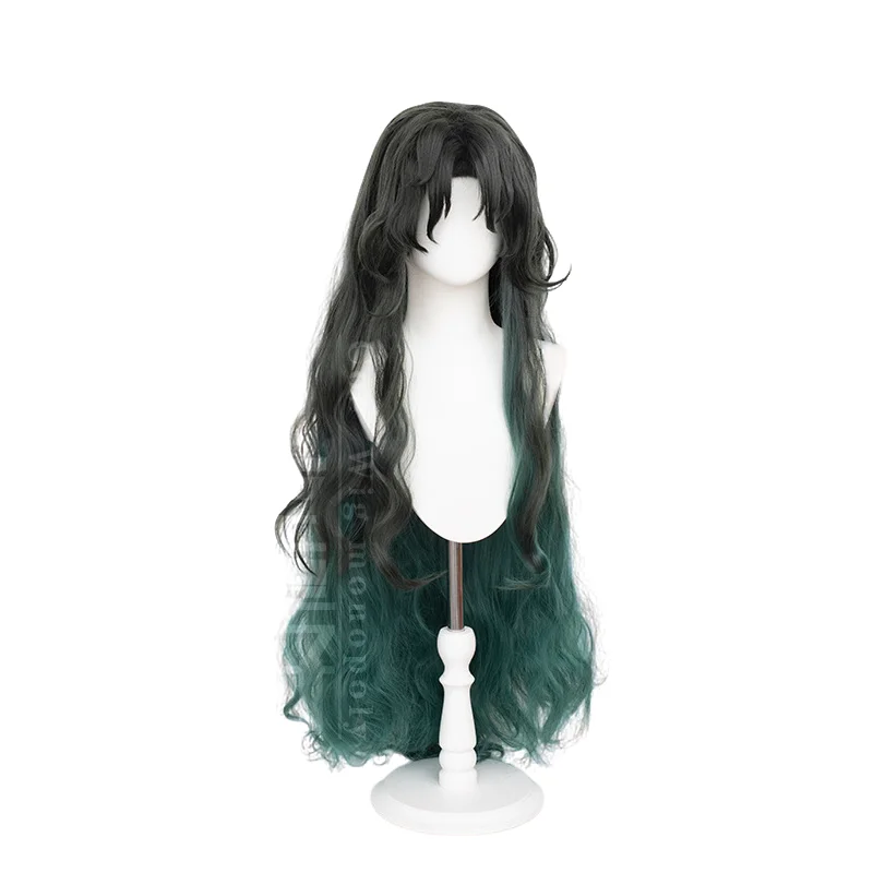 Perruque Cosplay Synthétique Résistante à la Chaleur avec Bonnet Ultraviolet, Dégradé Vert, 105-110cm