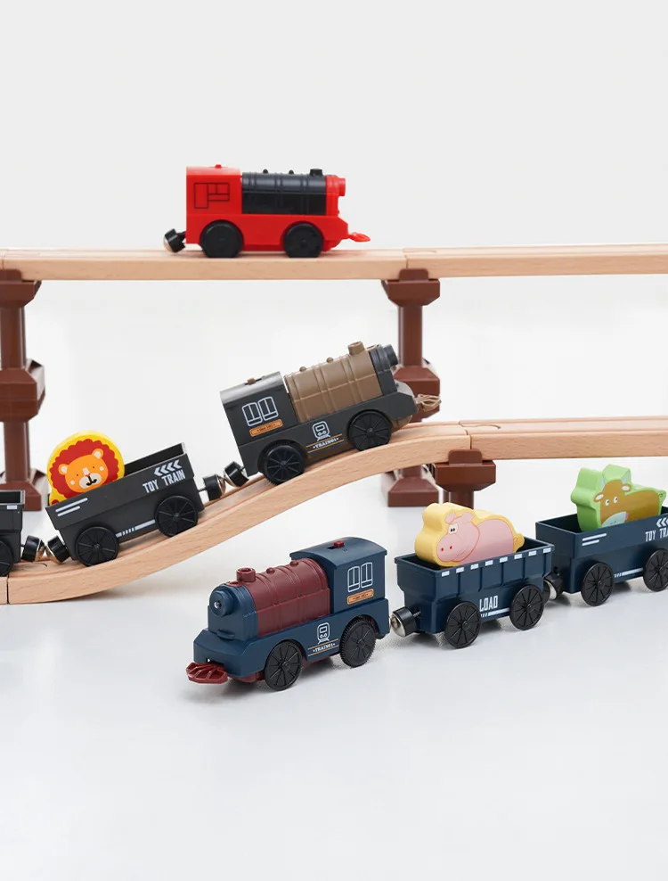 고품질 목재 트랙 전동 소형 기차 목재 트랙 장난감과 호환 가능 3세에서 7세 어린이용 W05