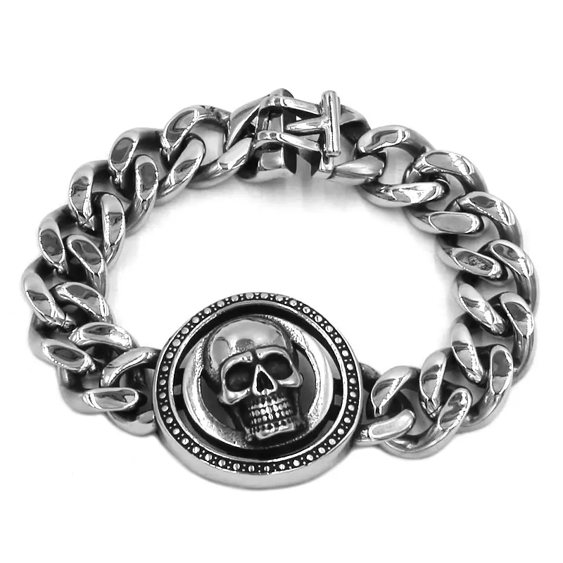 Hat Cross Skull Bracelet Stainless Steel Titanium Jewelry Large Personality Hands Cover Skull Biker Mens Boys Bangle SJB0348