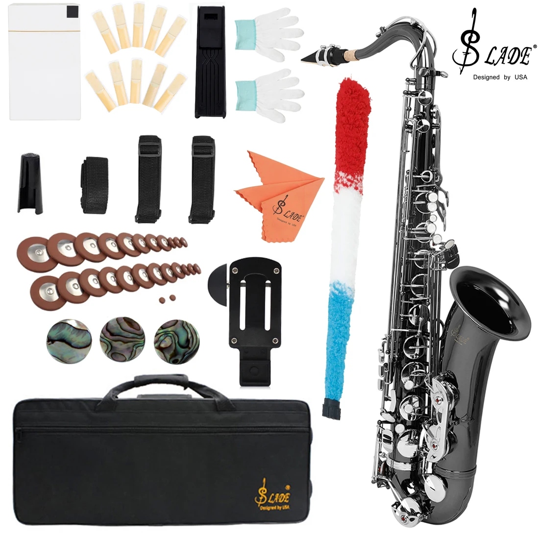 

SLADE Bb Tenor Saxophone Black Nickel Plating Style B Flat Tenor Sax Set with Carrying Case Mouthpiece Cleaning Brush Accessory