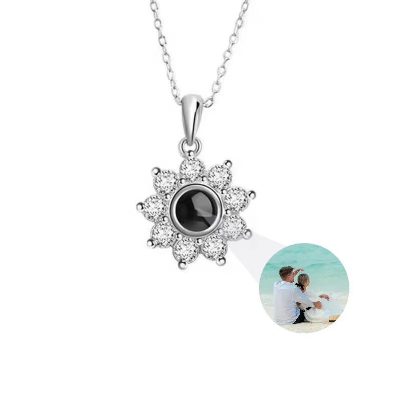 Custom Photo Projeciton Necklace Sunflower Shaped Custom Picture Necklace Personalized Photo Necklace Jewelry Gift For Couple