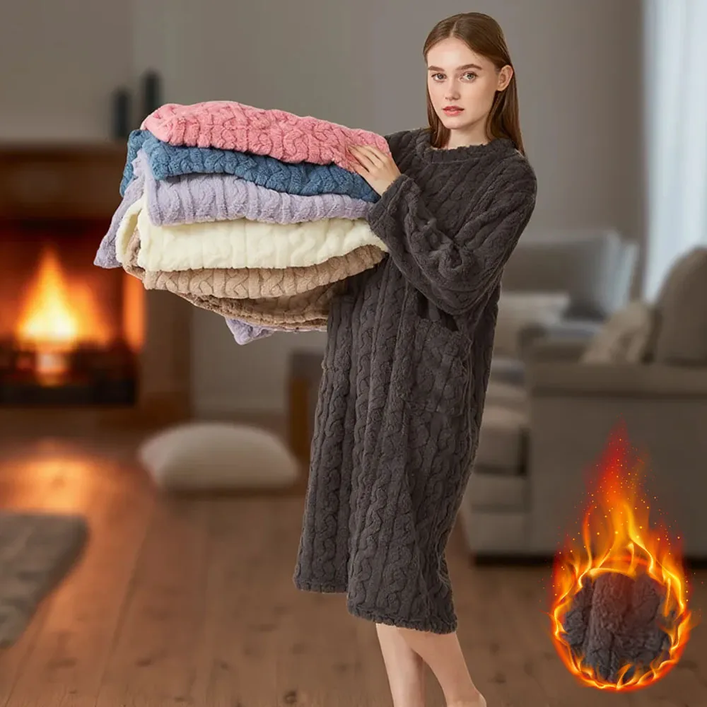 

Bathrobe Women's Bathrobe Coral Padded Thickened Warm Pajamas Dress Winter College Students Homewear Plus Size Women's Clothes C