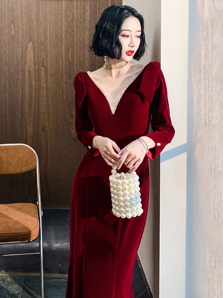 

Ele Red Wedding Dr Long Slim Fit V-Ne Fi Tail Evening Gown for Bride Faionable Sexy Mid-Waist Ball Gown