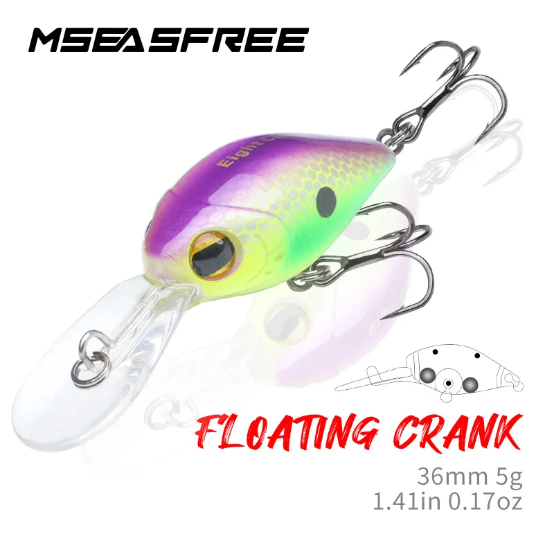 MSEASFREE Mini Crank Fishing Lure 36mm 5g Floating Diving Micro Crankbait Artificial Trout Bait Shallow Rattle Wobblers Stream