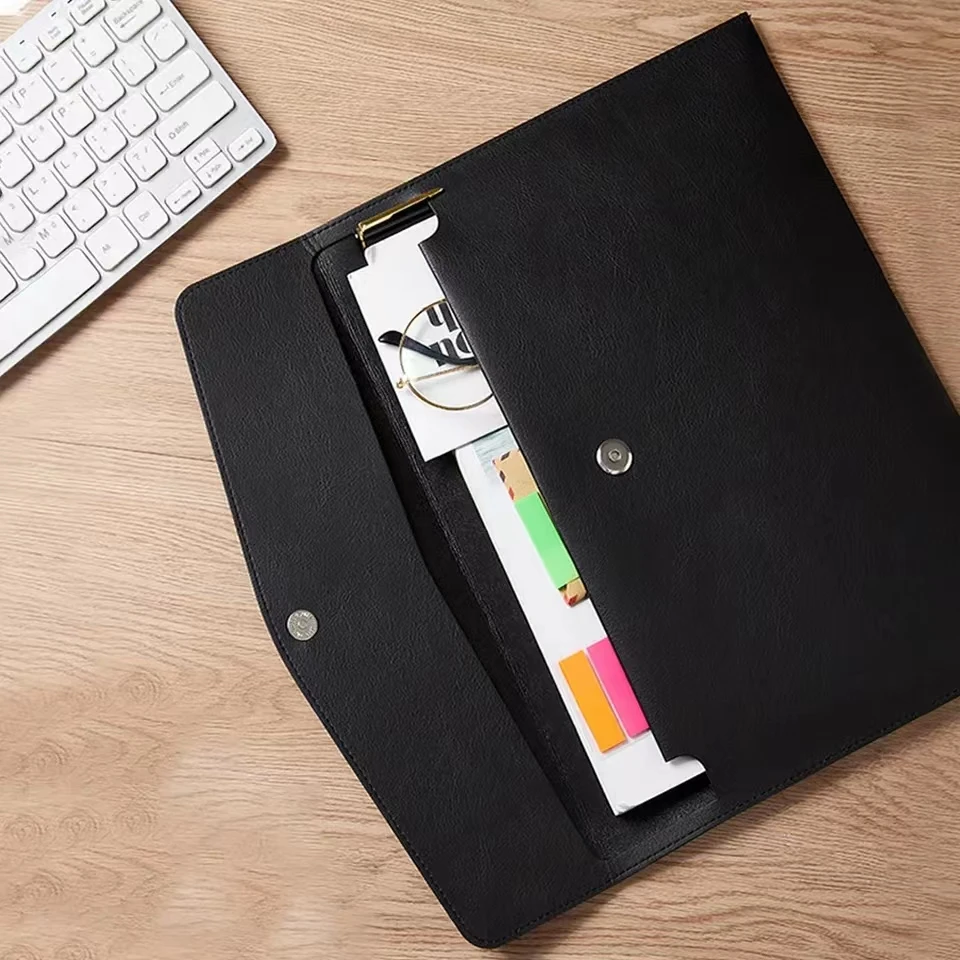 A4 PU レザースナップ開閉ドキュメントオーガナイザー文具防塵ビジネスオフィス軽量大容量ファイルフォルダー