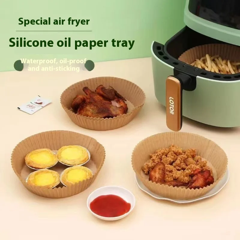 Air Fryer Grease Absorbent for Household Baking, Baking Pan with Thickened Silicone Paper Pad, Economical and Practical, 50Pcs