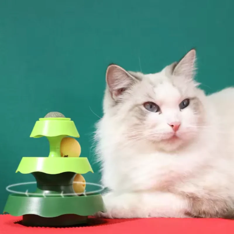 شجرة عيد الميلاد القط دائري متعدد الوظائف المسار مضيئة الكرة القط لعبة الذاتي مرحبا مهدئا الصوت رنين لعبة القط #5