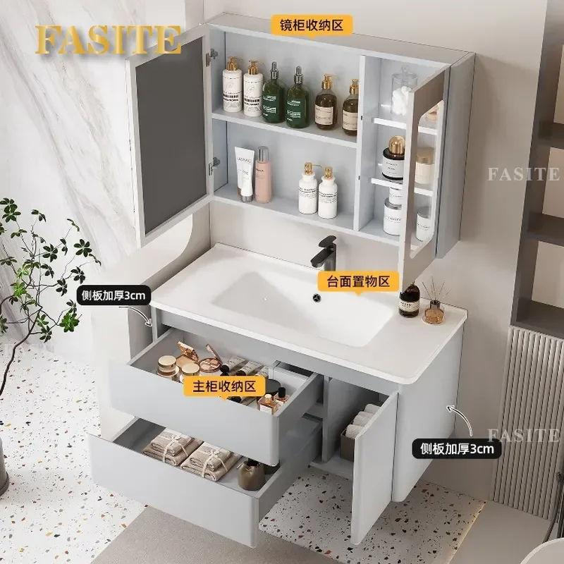 For Bathroom Stainless Steel Mirror Cabinet with Lamp Wall Mounted Toilet Mirror Box with Rack Separate Storage Waterproof