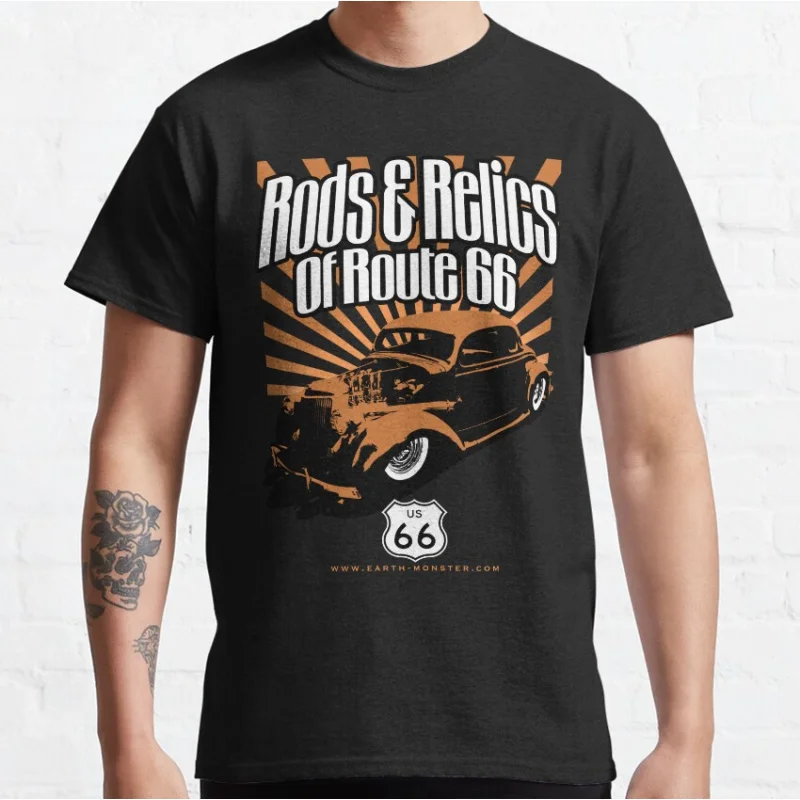 

Relics Route 66 Highway Mother Road trip USA Gift T-Shirt for Motorcycle biker 100% Cotton printed Tops Large Size Clothse