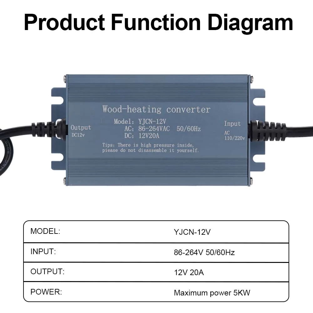 Uniwersalny konwerter mocy o wysokiej mocy zgodny ze standardami europejskimi, z kablem zasilającym, odpowiedni do akcesoriów do nagrzewnic samochodowych 12V 2KW 5KW