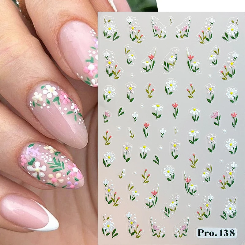 여름 테마 네일 스티커 블루베리 나비 데이지 꽃 접착 슬라이더 귀여운 포일 매니큐어 장식