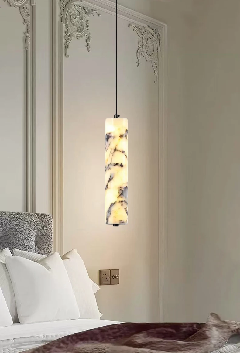 Cylinder Natural Marble Chandelier Dimmable Art Indoor