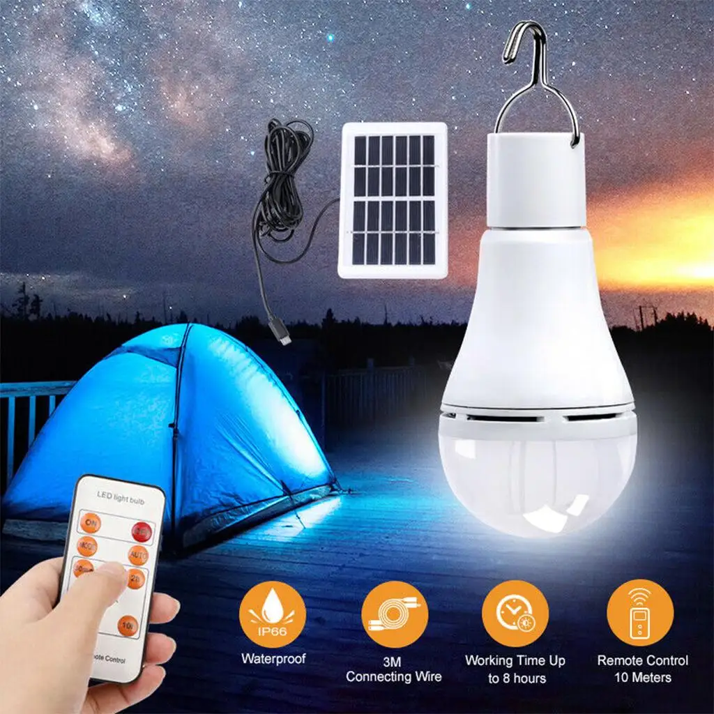 

Solar LED Bulb Lamp Portable Camping Tent Fishing Shed Chicken Lighting