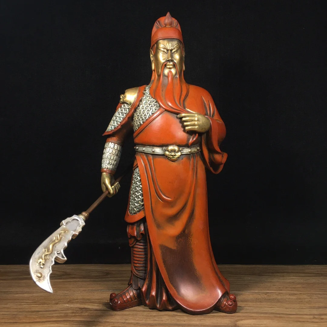 

16"Tibetan Temple Collection Old Bronze Gilded True Gold Guan Yu Guan Yunchang Buddha Statue God of Wealth Worship hall