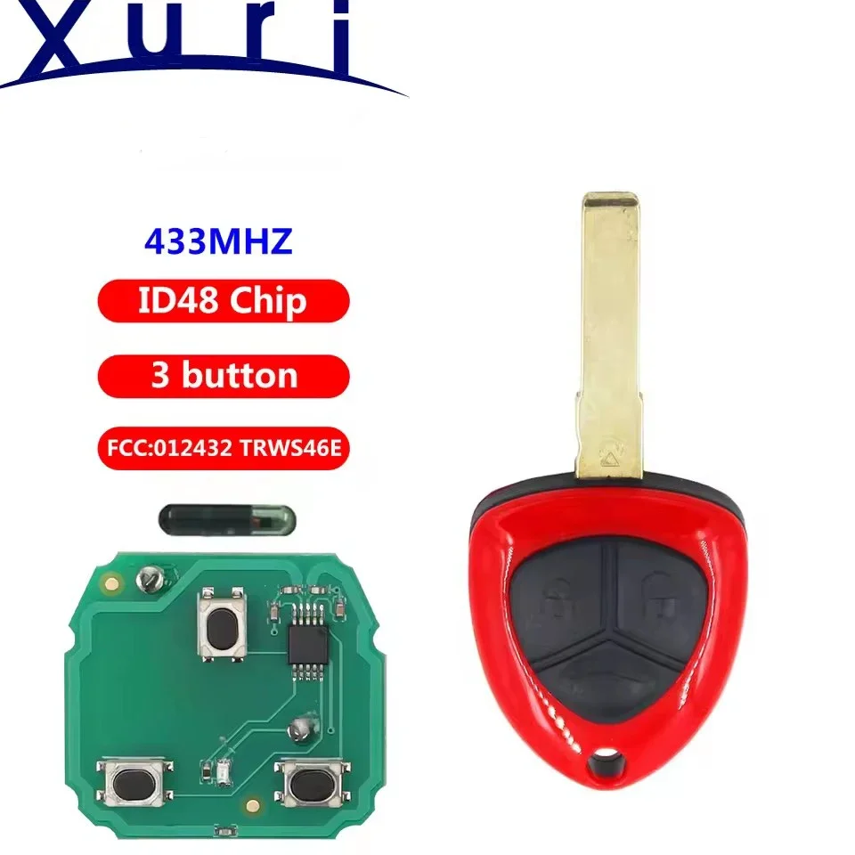 

Xuri Replacement Remote Key Fob 3 Button 433MHz ID48 for Ferrari 458 Italia 2009-2014 F430 2005-2009 FCCID: 012432 TRWS46E