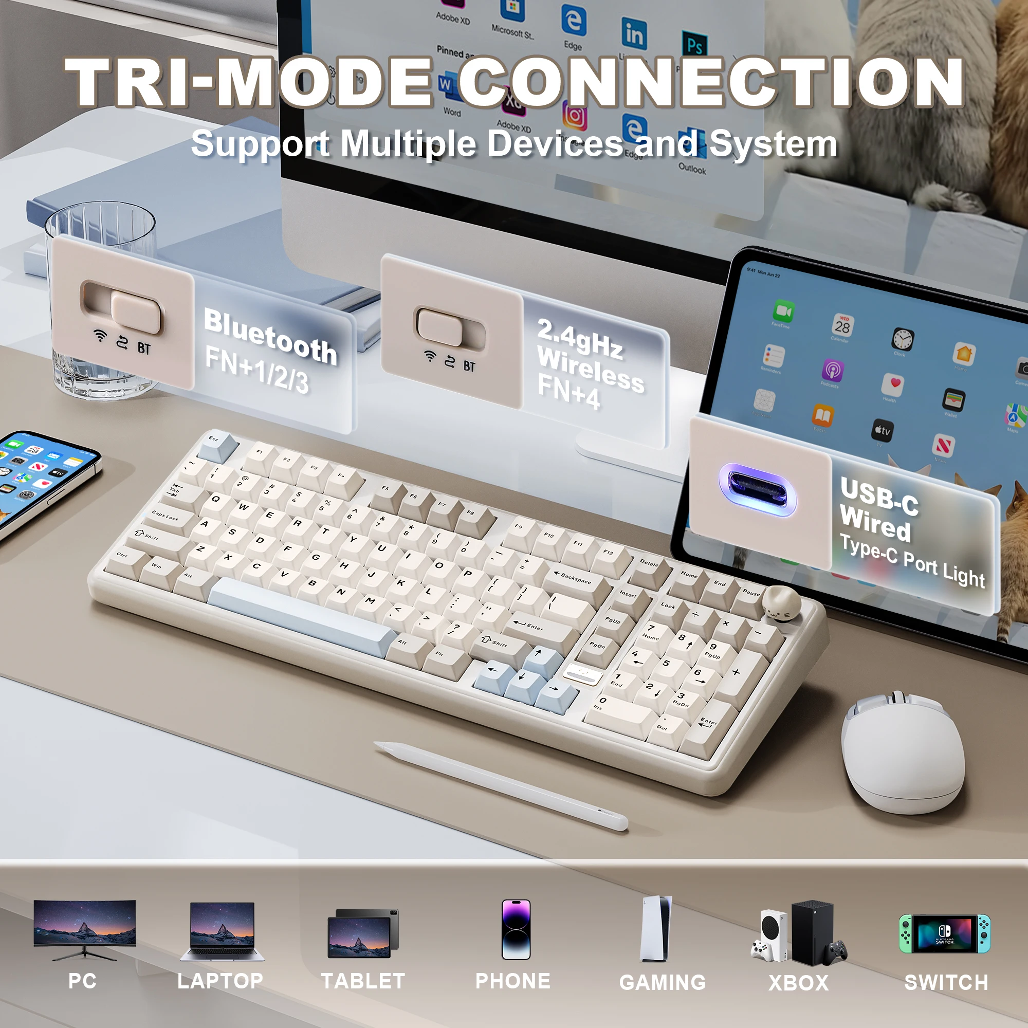 YUNZII B98 PRO QMK/VIA Bezprzewodowa Klawiatura Mechaniczna, Układ 96%, Konfigurowalna Klawiatura Gamingowa, Klawiatura RGB z Hot-Swapem i Gasket Mount dla Win/Mac — zdjęcie produktu 3
