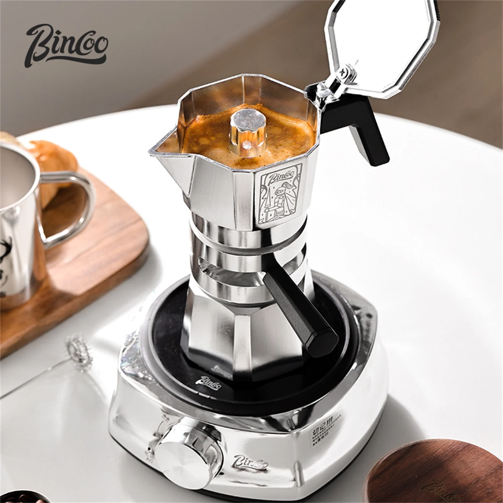 

Bincoo Constant Temperature Double Valve Moka Pot Italian Concentrated Extraction Coffee Pot Electric Ceramic Stove Heating 220V