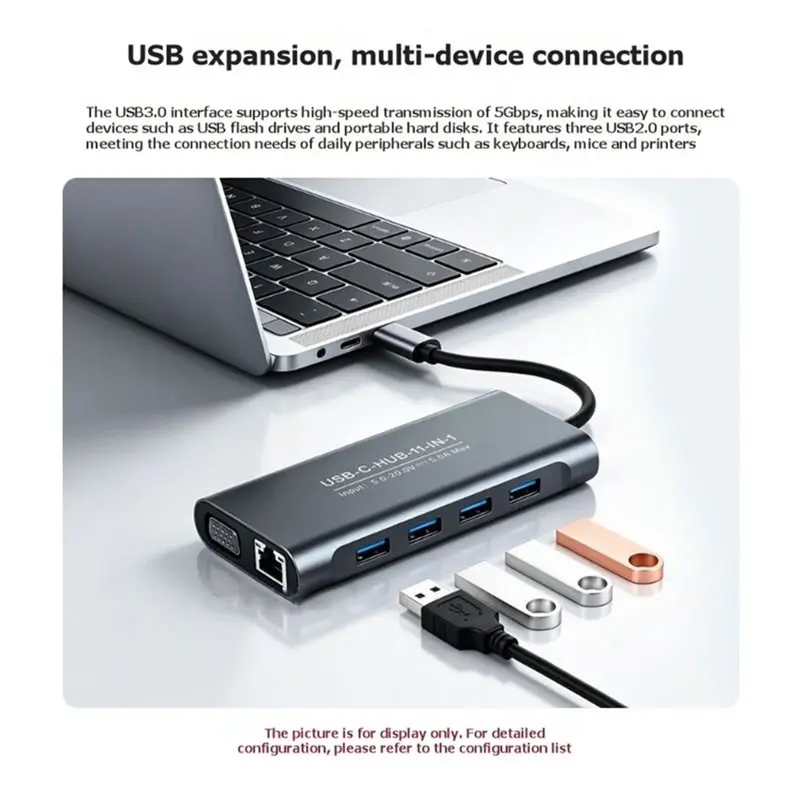 N36R-RJ45 100Mbps Ethernet Port 4K HD TF Card Slot 11-In-1 USB-C HUB Docking Station 100W PD For Windows/Macos/Android