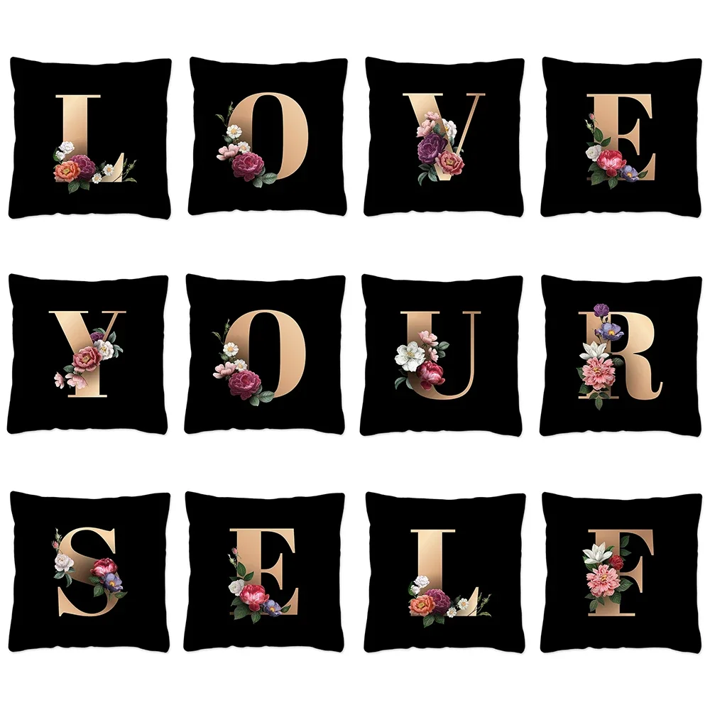 Customizable Plant Tree Surround Letter Cushion Cover Home Sofa Car Decoration Pillowcase Floral Alphabet Pillowcase