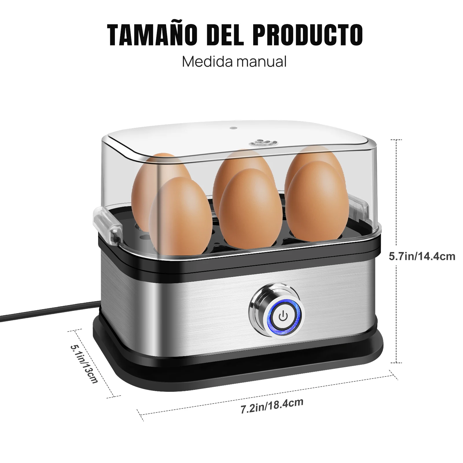 Hervidor de Huevos Eléctrico con Taza Medidora, Bandeja Extraíble, Cocedor de Huevos de 350W, Vaporizador de Huevos de Acero Inoxidable con Capacidad para 6 Huevos, Fácil de Limpiar y Operar, Máquina para Hacer Huevos